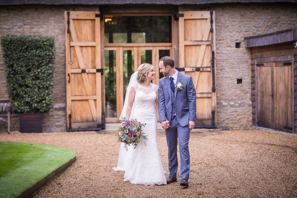 relaxed wedding photo of bride and groom